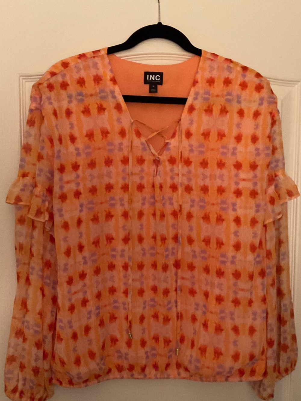iNC International Concepts Orange Ruffle Arm XL Blouse